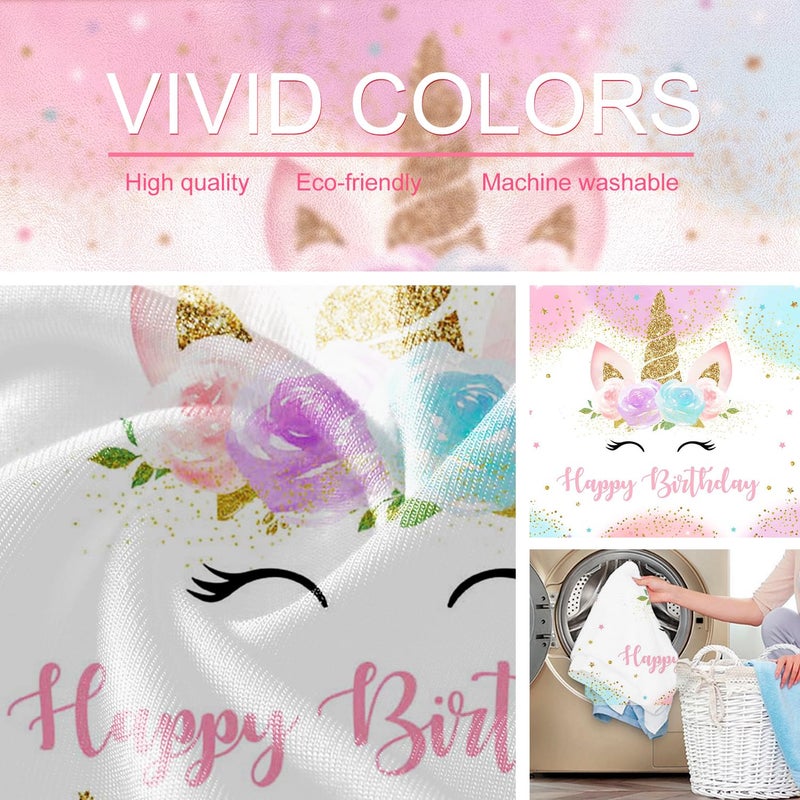 Mocsicka Unicorn Birthday Decorations Backdrop for Girls Party 5x3ft Pastel Rainbow Glitter Stars Dots Happy Birthday Banner Photo Booth Props - Image 5